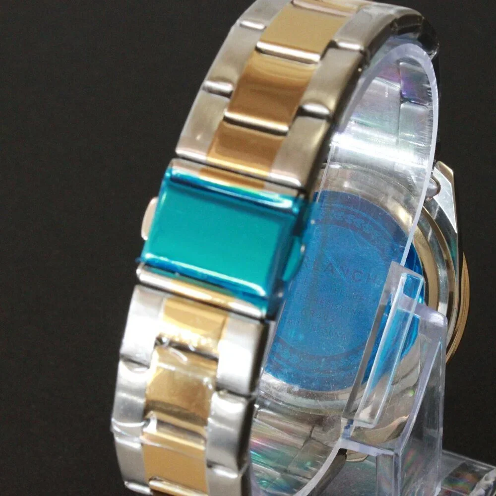 Men's Diver Style Watch Blue Bezel Silver Gold Tone 40mm